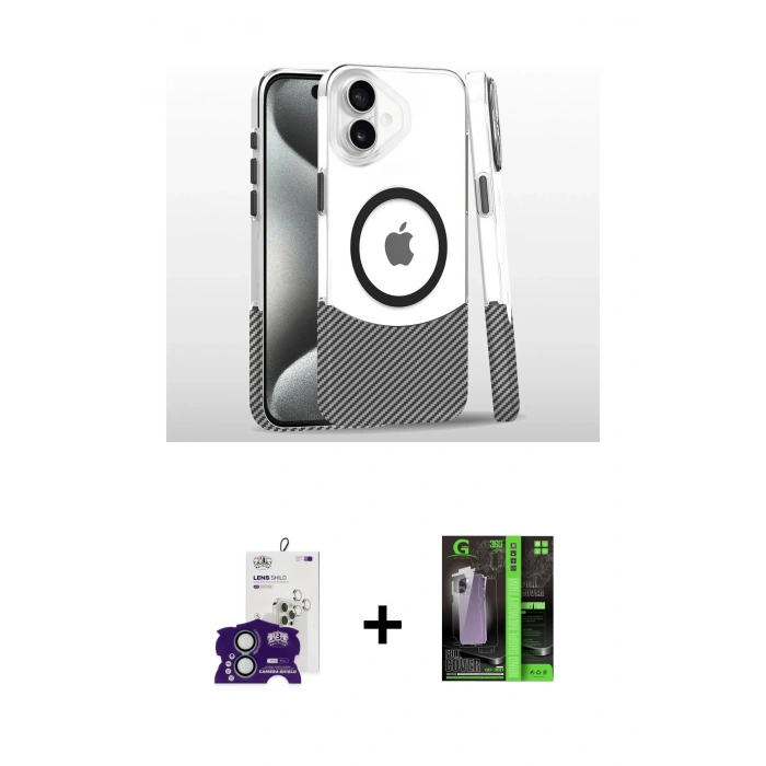 MARSİLYAN™- iPhone 16 Kılıf İz Asil Prime - Şeffaf 360 Full Body Arka Koruyucu + Bilvis Titan Kamera Lens - YL