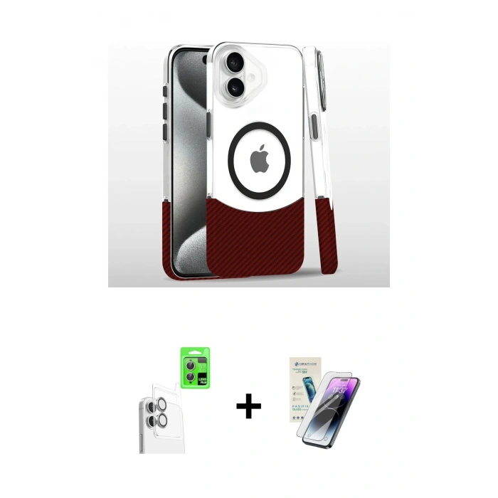 MARSİLYAN™- iPhone 16 Kılıf İz Asil Prime - Şeffaf Pasifik Cam Ekran Koruyucu + Raze Metal Kamera Lens - BZ