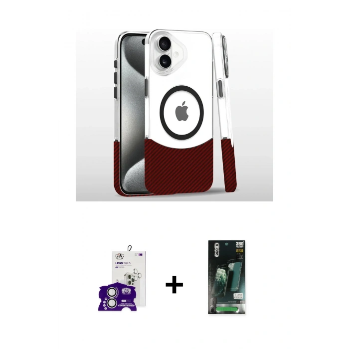 MARSİLYAN™- iPhone 16 Kılıf İz Asil Prime - Siyah 360 Mat Full Body Arka Koruyucu + Bilvis Titan Kamera Lens - GS