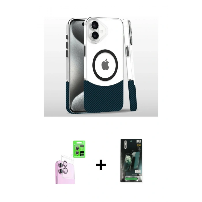 MARSİLYAN™- iPhone 16 Kılıf İz Asil Prime - Siyah 360 Mat Full Body Arka Koruyucu + Raze Metal Kamera Lens - PE