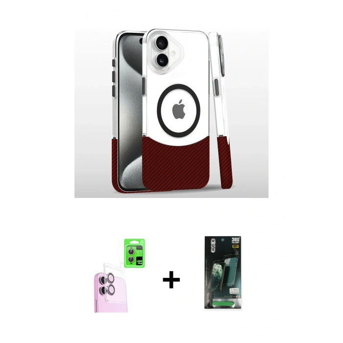 MARSİLYAN™- iPhone 16 Kılıf İz Asil Prime - Siyah 360 Mat Full Body Arka Koruyucu + Raze Metal Kamera Lens - PE