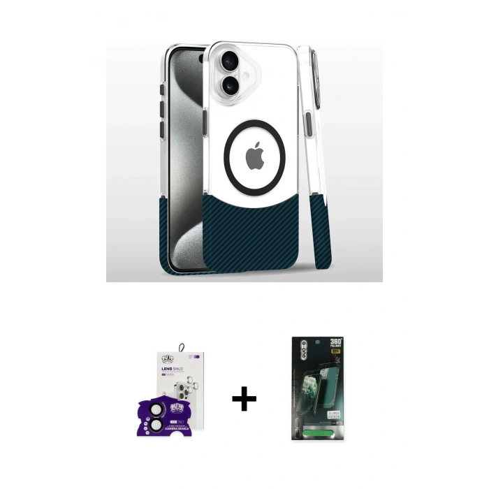 MARSİLYAN™- iPhone 16 Kılıf İz Asil Prime - Siyah 360 Mat Full Body Arka Koruyucu + Bilvis Titan Kamera Lens - SH