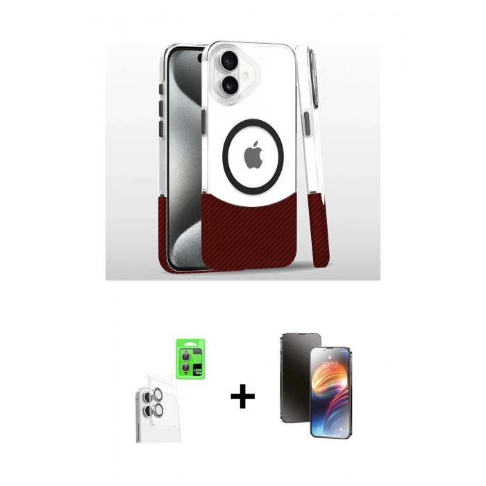 MARSİLYAN™- iPhone 16 Kılıf İz Asil Prime - Siyah 3D Antistatik Mat Seramik Nano Ekran Koruyucu + Raze Metal Kamera Lens - BZ