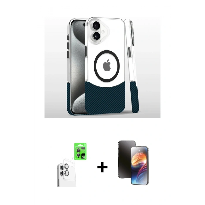 MARSİLYAN™- iPhone 16 Kılıf İz Asil Prime - Siyah 3D Antistatik Mat Seramik Nano Ekran Koruyucu + Raze Metal Kamera Lens - BZ