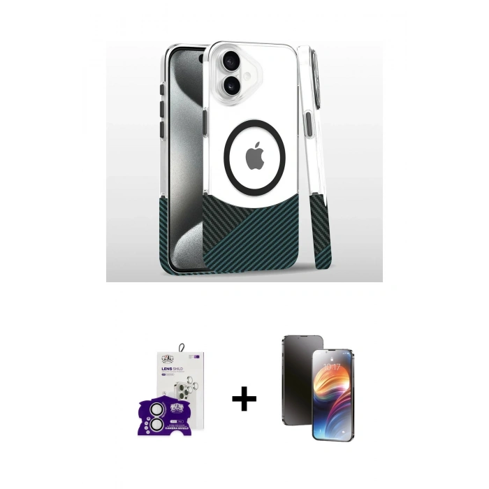 MARSİLYAN™- iPhone 16 Kılıf İz Asil Prime - Siyah 3D Antistatik Mat Seramik Nano Ekran Koruyucu + Bilvis Titan Kamera Lens - GS