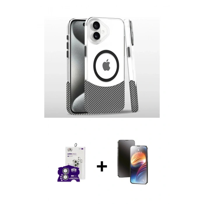 MARSİLYAN™- iPhone 16 Kılıf İz Asil Prime - Siyah 3D Antistatik Mat Seramik Nano Ekran Koruyucu + Bilvis Titan Kamera Lens - GS