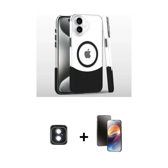 MARSİLYAN™- iPhone 16 Kılıf İz Asil Prime - Siyah 3D Antistatik Mat Seramik Nano Ekran Koruyucu + PVD Metal Kamera Lens - MI