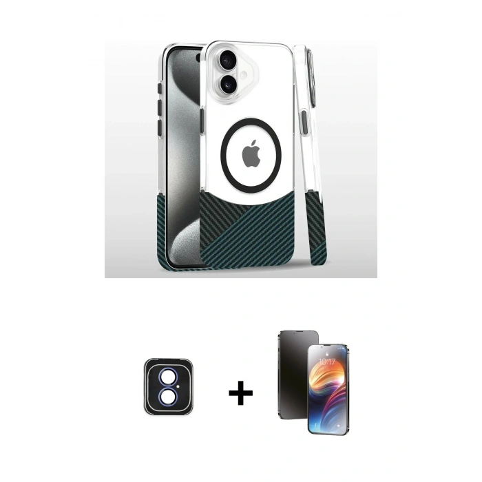 MARSİLYAN™- iPhone 16 Kılıf İz Asil Prime - Siyah 3D Antistatik Mat Seramik Nano Ekran Koruyucu + PVD Metal Kamera Lens - MI
