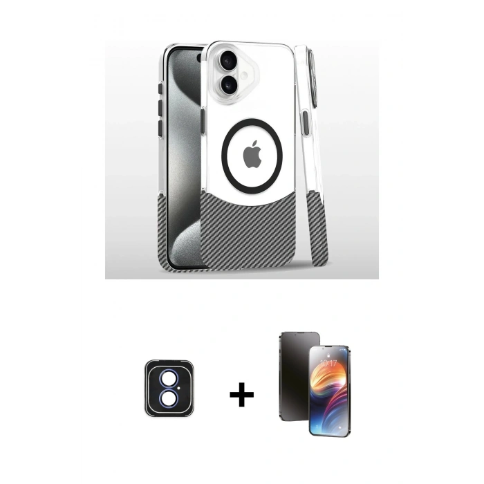 MARSİLYAN™- iPhone 16 Kılıf İz Asil Prime - Siyah 3D Antistatik Mat Seramik Nano Ekran Koruyucu + PVD Metal Kamera Lens - MI