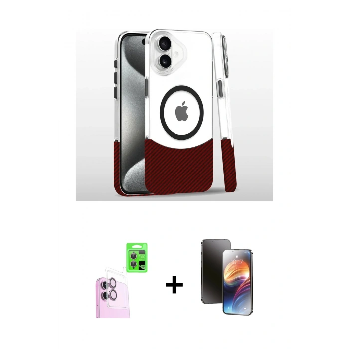 MARSİLYAN™- iPhone 16 Kılıf İz Asil Prime - Siyah 3D Antistatik Mat Seramik Nano Ekran Koruyucu + Raze Metal Kamera Lens - PE