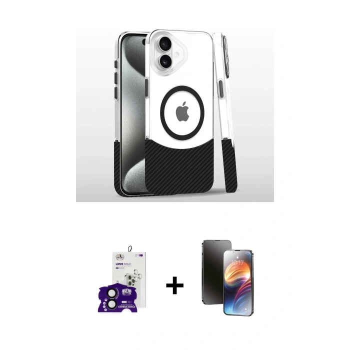 MARSİLYAN™- iPhone 16 Kılıf İz Asil Prime - Siyah 3D Antistatik Mat Seramik Nano Ekran Koruyucu + Bilvis Titan Kamera Lens - SH