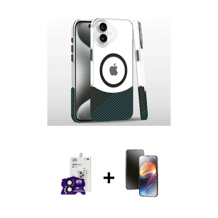 MARSİLYAN™- iPhone 16 Kılıf İz Asil Prime - Siyah 3D Antistatik Mat Seramik Nano Ekran Koruyucu + Bilvis Titan Kamera Lens - SH