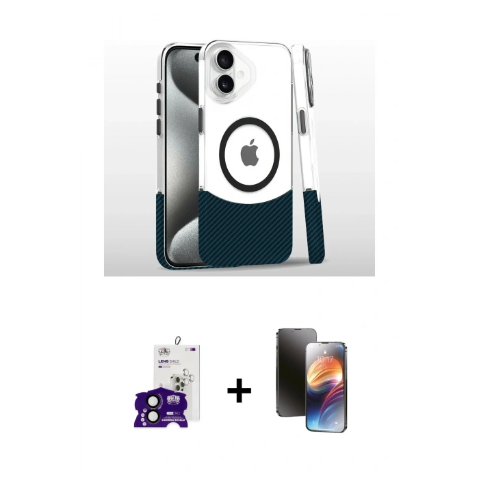 MARSİLYAN™- iPhone 16 Kılıf İz Asil Prime - Siyah 3D Antistatik Mat Seramik Nano Ekran Koruyucu + Bilvis Titan Kamera Lens - SH
