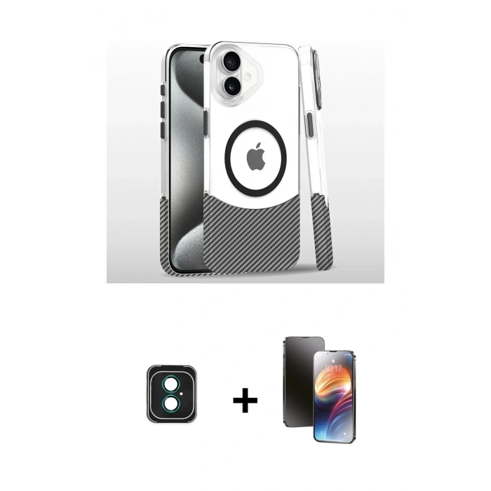MARSİLYAN™- iPhone 16 Kılıf İz Asil Prime - Siyah 3D Antistatik Mat Seramik Nano Ekran Koruyucu + PVD Metal Kamera Lens - YL