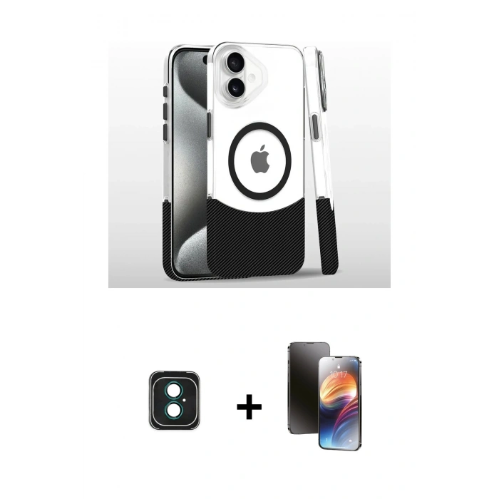 MARSİLYAN™- iPhone 16 Kılıf İz Asil Prime - Siyah 3D Antistatik Mat Seramik Nano Ekran Koruyucu + PVD Metal Kamera Lens - YL