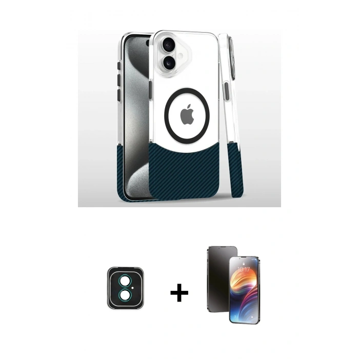 MARSİLYAN™- iPhone 16 Kılıf İz Asil Prime - Siyah 3D Antistatik Mat Seramik Nano Ekran Koruyucu + PVD Metal Kamera Lens - YL