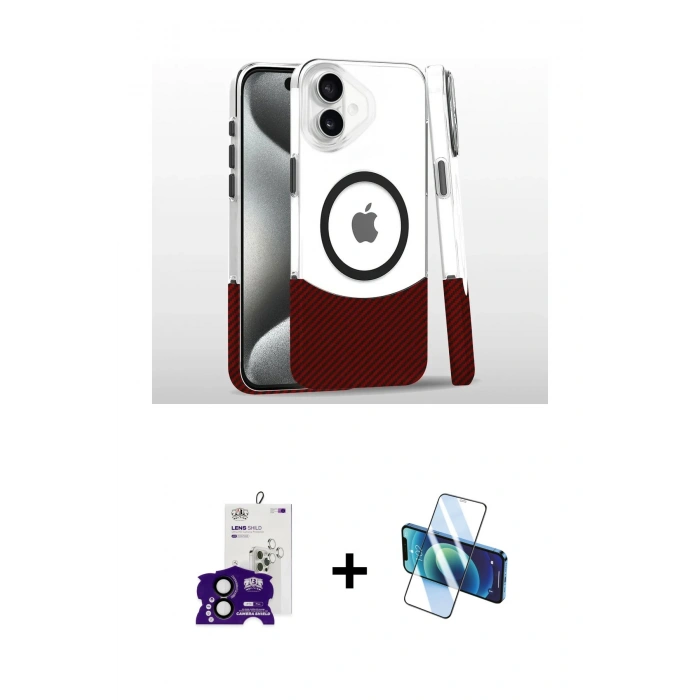 MARSİLYAN™- iPhone 16 Kılıf İz Asil Prime - Siyah 3D Antistatik Seramik Nano Ekran Koruyucu + Bilvis Titan Kamera Lens - SH