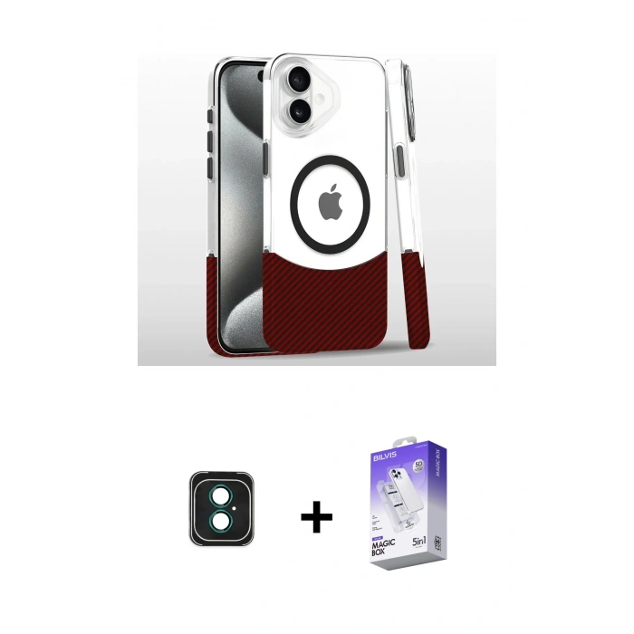 MARSİLYAN™- iPhone 16 Kılıf İz Asil Prime - Siyah Bilvis 5in1 3D Magic Cam Ekran Koruyucu + Yeşil PVD Metal Kamera Lens