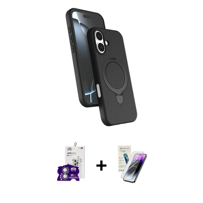 MARSİLYAN™- iPhone 16 Kılıf İz Işık Koleksiyonu - Şeffaf Pasifik Cam Ekran Koruyucu + Bilvis Titan Kamera Lens - GS