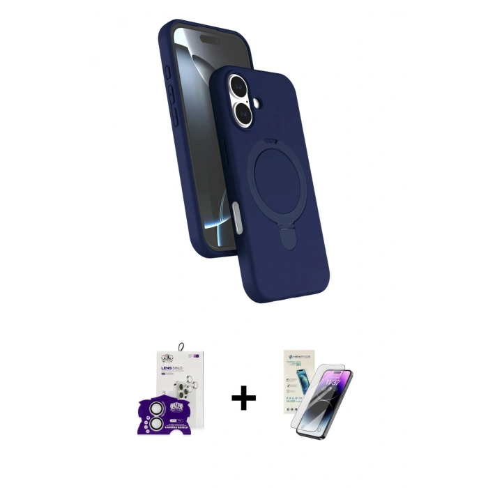 MARSİLYAN™- iPhone 16 Kılıf İz Işık Koleksiyonu - Şeffaf Pasifik Cam Ekran Koruyucu + Bilvis Titan Kamera Lens - GS