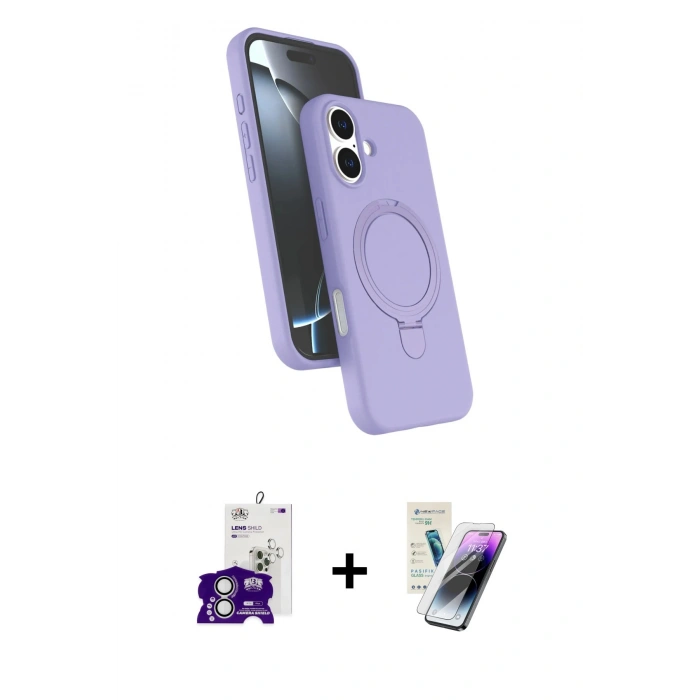 MARSİLYAN™- iPhone 16 Kılıf İz Işık Koleksiyonu - Şeffaf Pasifik Cam Ekran Koruyucu + Bilvis Titan Kamera Lens - GS