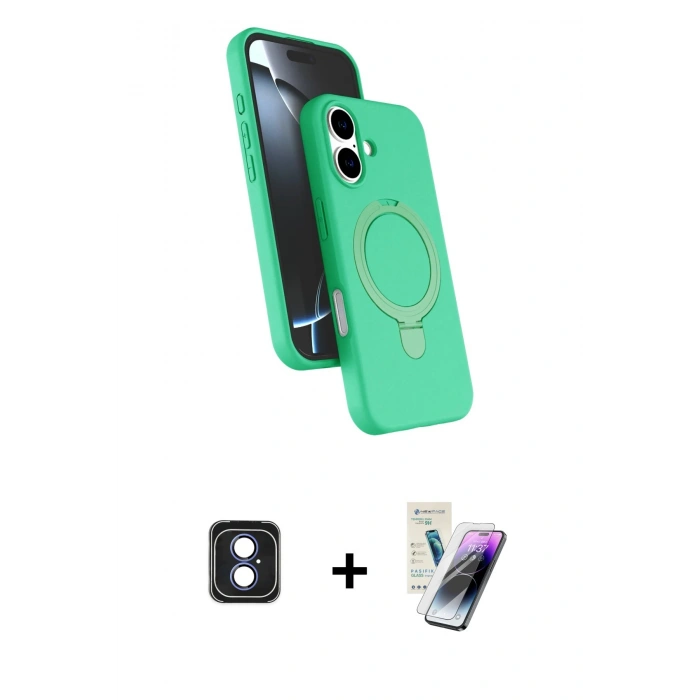 MARSİLYAN™- iPhone 16 Kılıf İz Işık Koleksiyonu - Şeffaf Pasifik Cam Ekran Koruyucu + PVD Metal Kamera Lens - MI