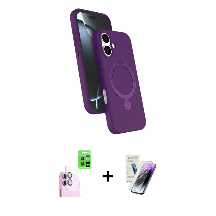 MARSİLYAN™- iPhone 16 Kılıf İz Işık Koleksiyonu - Şeffaf Pasifik Cam Ekran Koruyucu + Raze Metal Kamera Lens - PE
