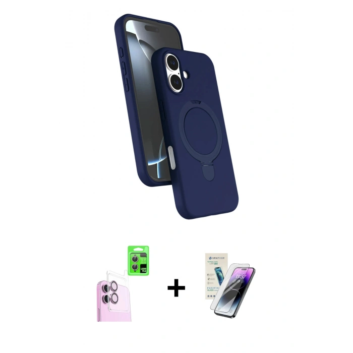 MARSİLYAN™- iPhone 16 Kılıf İz Işık Koleksiyonu - Şeffaf Pasifik Cam Ekran Koruyucu + Raze Metal Kamera Lens - PE