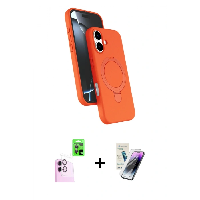 MARSİLYAN™- iPhone 16 Kılıf İz Işık Koleksiyonu - Şeffaf Pasifik Cam Ekran Koruyucu + Raze Metal Kamera Lens - PE
