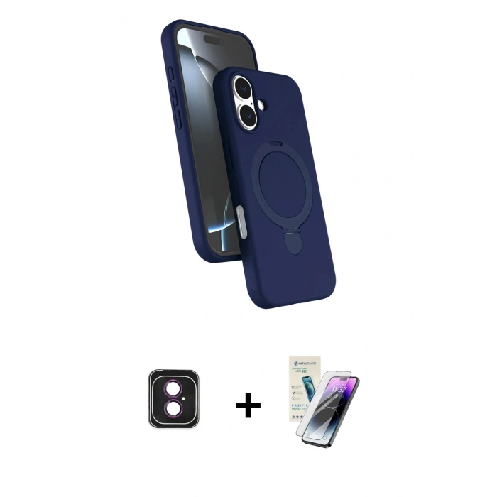 MARSİLYAN™- iPhone 16 Kılıf İz Işık Koleksiyonu - Şeffaf Pasifik Cam Ekran Koruyucu + PVD Metal Kamera Lens - PE