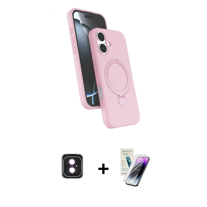 MARSİLYAN™- iPhone 16 Kılıf İz Işık Koleksiyonu - Şeffaf Pasifik Cam Ekran Koruyucu + PVD Metal Kamera Lens - PE