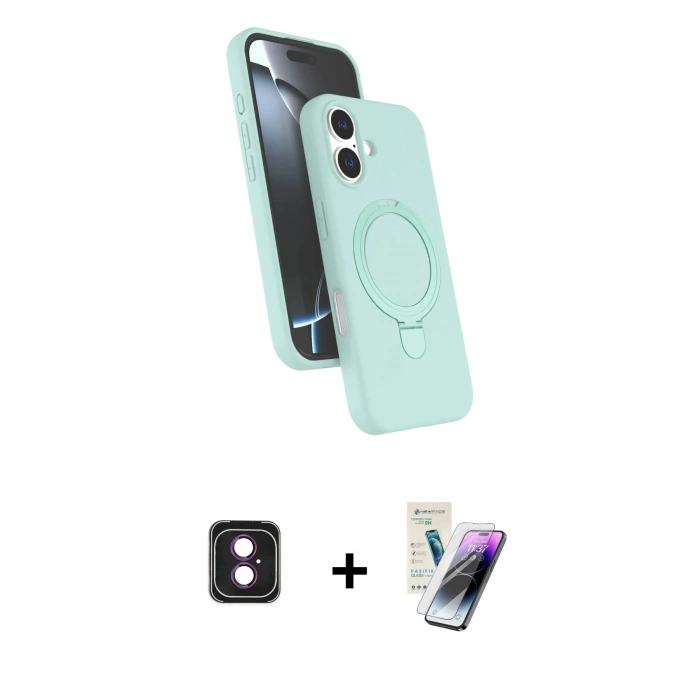 MARSİLYAN™- iPhone 16 Kılıf İz Işık Koleksiyonu - Şeffaf Pasifik Cam Ekran Koruyucu + PVD Metal Kamera Lens - PE