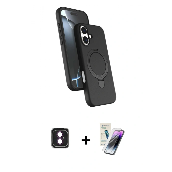 MARSİLYAN™- iPhone 16 Kılıf İz Işık Koleksiyonu - Şeffaf Pasifik Cam Ekran Koruyucu + PVD Metal Kamera Lens - PE