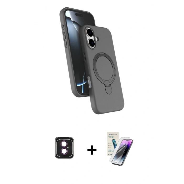 MARSİLYAN™- iPhone 16 Kılıf İz Işık Koleksiyonu - Şeffaf Pasifik Cam Ekran Koruyucu + PVD Metal Kamera Lens - PE