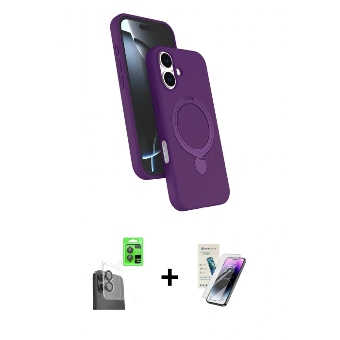 MARSİLYAN™- iPhone 16 Kılıf İz Işık Koleksiyonu - Şeffaf Pasifik Cam Ekran Koruyucu + Raze Metal Kamera Lens - SH