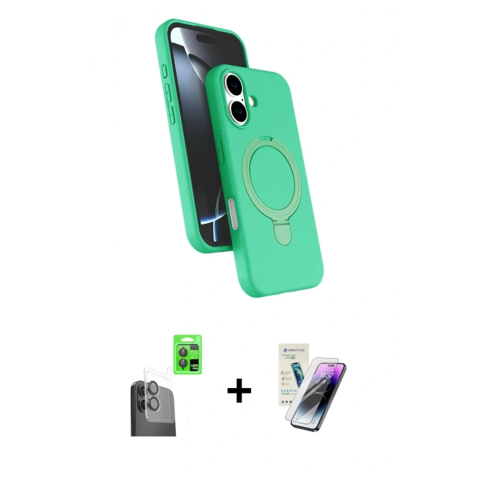 MARSİLYAN™- iPhone 16 Kılıf İz Işık Koleksiyonu - Şeffaf Pasifik Cam Ekran Koruyucu + Raze Metal Kamera Lens - SH