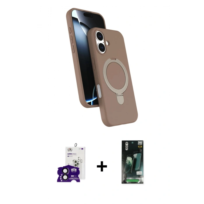 MARSİLYAN™- iPhone 16 Kılıf İz Işık Koleksiyonu - Siyah 360 Mat Full Body Arka Koruyucu + Siyah Bilvis Titan Kamera Lens