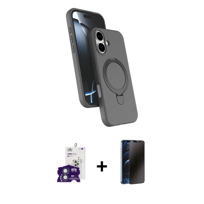 MARSİLYAN™- iPhone 16 Kılıf İz Işık Koleksiyonu - Siyah 3D Antistatik Hayalet Cam Ekran Koruyucu + Bilvis Titan Kamera Lens - YL