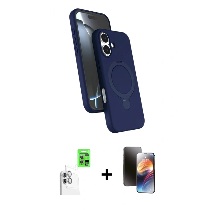 MARSİLYAN™- iPhone 16 Kılıf İz Işık Koleksiyonu - Siyah 3D Antistatik Mat Seramik Nano Ekran Koruyucu + Raze Metal Kamera Lens - BZ