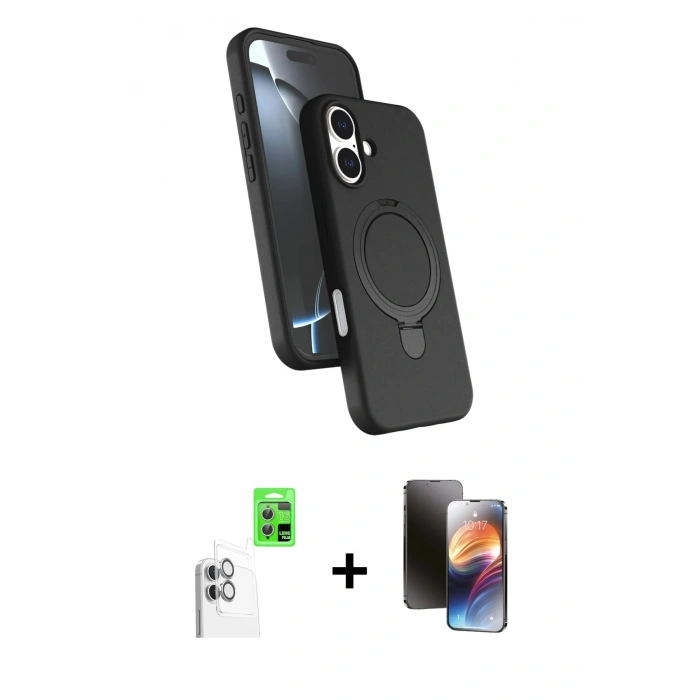 MARSİLYAN™- iPhone 16 Kılıf İz Işık Koleksiyonu - Siyah 3D Antistatik Mat Seramik Nano Ekran Koruyucu + Raze Metal Kamera Lens - BZ