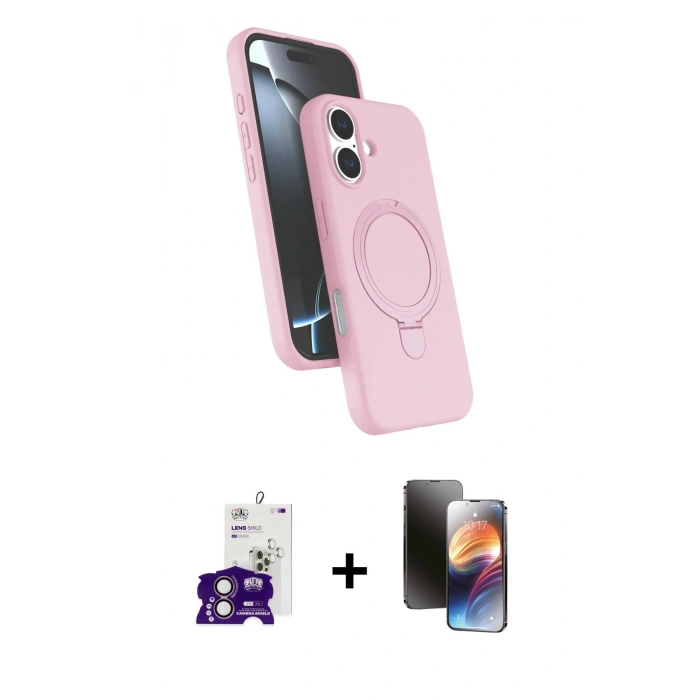 MARSİLYAN™- iPhone 16 Kılıf İz Işık Koleksiyonu - Siyah 3D Antistatik Mat Seramik Nano Ekran Koruyucu + Bilvis Titan Kamera Lens - PE