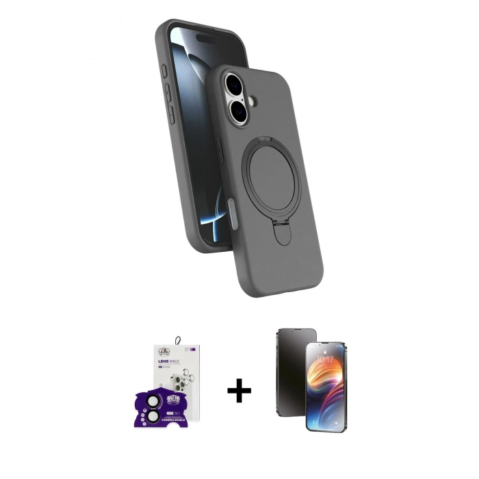 MARSİLYAN™- iPhone 16 Kılıf İz Işık Koleksiyonu - Siyah 3D Antistatik Mat Seramik Nano Ekran Koruyucu + Bilvis Titan Kamera Lens - SH