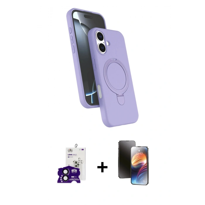 MARSİLYAN™- iPhone 16 Kılıf İz Işık Koleksiyonu - Siyah 3D Antistatik Mat Seramik Nano Ekran Koruyucu + Bilvis Titan Kamera Lens - SH