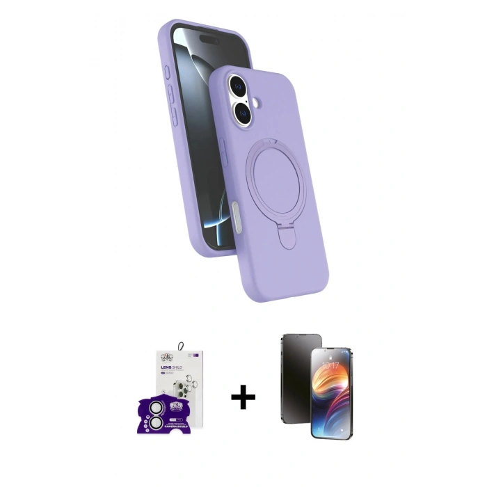 MARSİLYAN™- iPhone 16 Kılıf İz Işık Koleksiyonu - Siyah 3D Antistatik Mat Seramik Nano Ekran Koruyucu + Bilvis Titan Kamera Lens - GS