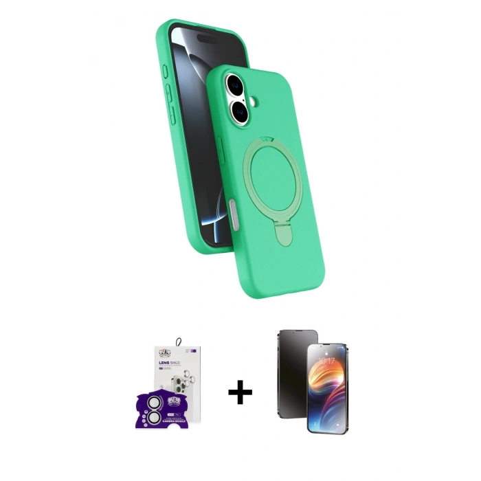 MARSİLYAN™- iPhone 16 Kılıf İz Işık Koleksiyonu - Siyah 3D Antistatik Mat Seramik Nano Ekran Koruyucu + Bilvis Titan Kamera Lens - GS
