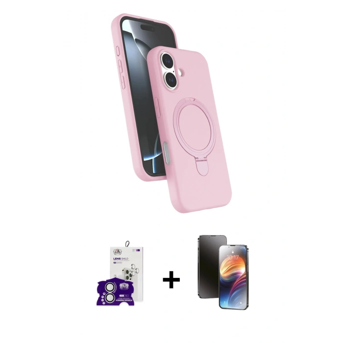 MARSİLYAN™- iPhone 16 Kılıf İz Işık Koleksiyonu - Siyah 3D Antistatik Mat Seramik Nano Ekran Koruyucu + Bilvis Titan Kamera Lens - GS