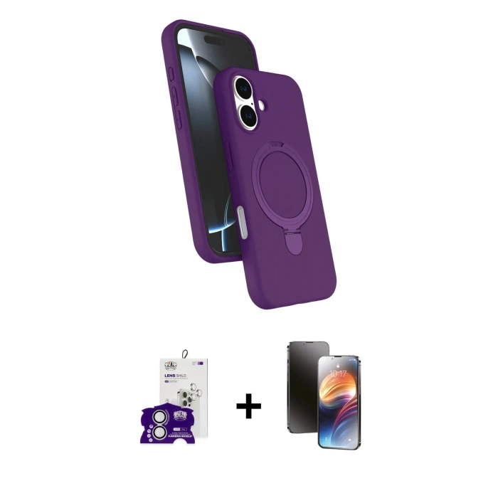 MARSİLYAN™- iPhone 16 Kılıf İz Işık Koleksiyonu - Siyah 3D Antistatik Mat Seramik Nano Ekran Koruyucu + Bilvis Titan Kamera Lens - GS