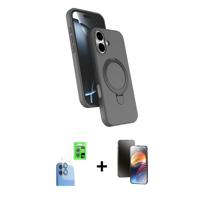 MARSİLYAN™- iPhone 16 Kılıf İz Işık Koleksiyonu - Siyah 3D Antistatik Mat Seramik Nano Ekran Koruyucu + Raze Metal Kamera Lens - LT