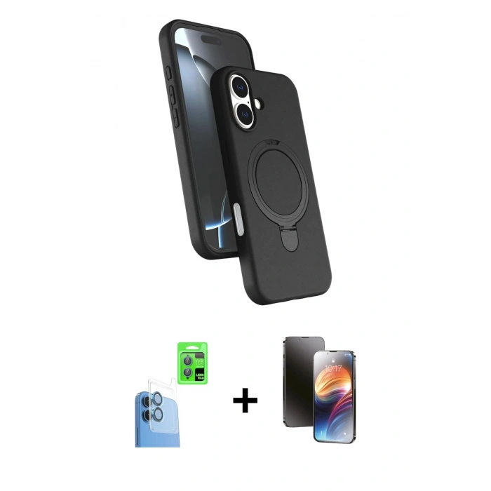 MARSİLYAN™- iPhone 16 Kılıf İz Işık Koleksiyonu - Siyah 3D Antistatik Mat Seramik Nano Ekran Koruyucu + Raze Metal Kamera Lens - LT