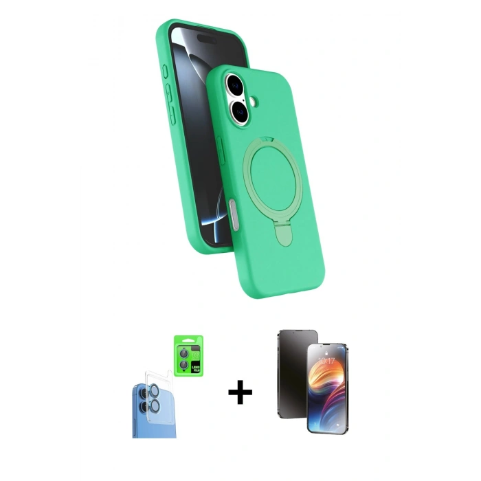 MARSİLYAN™- iPhone 16 Kılıf İz Işık Koleksiyonu - Siyah 3D Antistatik Mat Seramik Nano Ekran Koruyucu + Raze Metal Kamera Lens - LT
